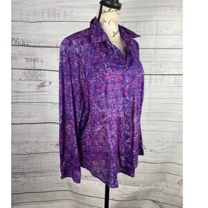 Coldwater Creek No Iron Button Front Shirt Womens PL P14 Purple Cotton Collared